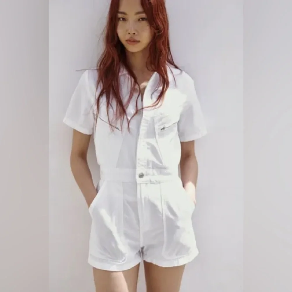 Zara Utility Romper Zip Up Short WHITE Size M NEW - Picture 3 of 5